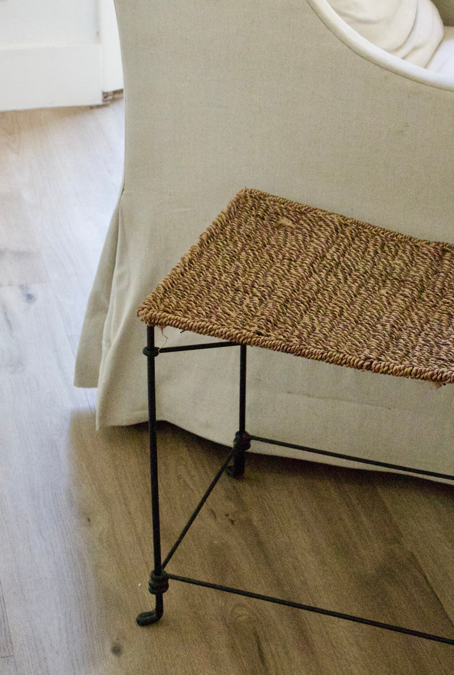 Aged Iron Stool with Sheepskin