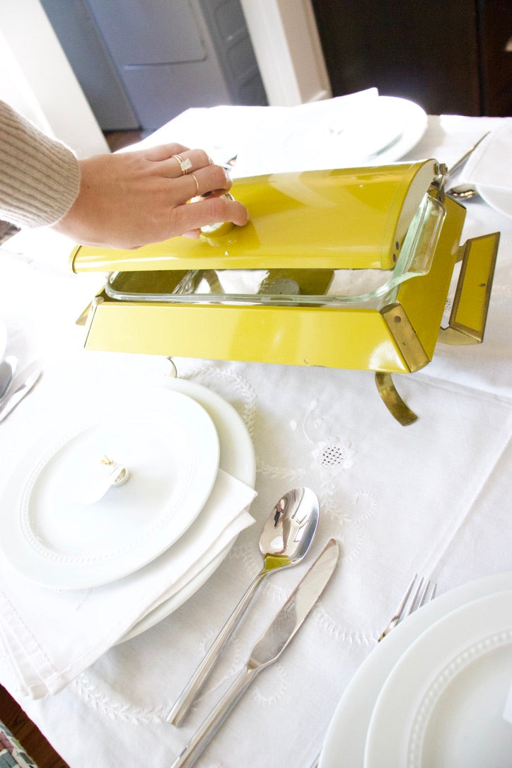 Mid-Century Modern Olive Chafing Dish
