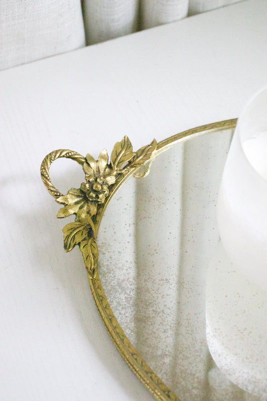 Antique Glass Rose Leaf Tray